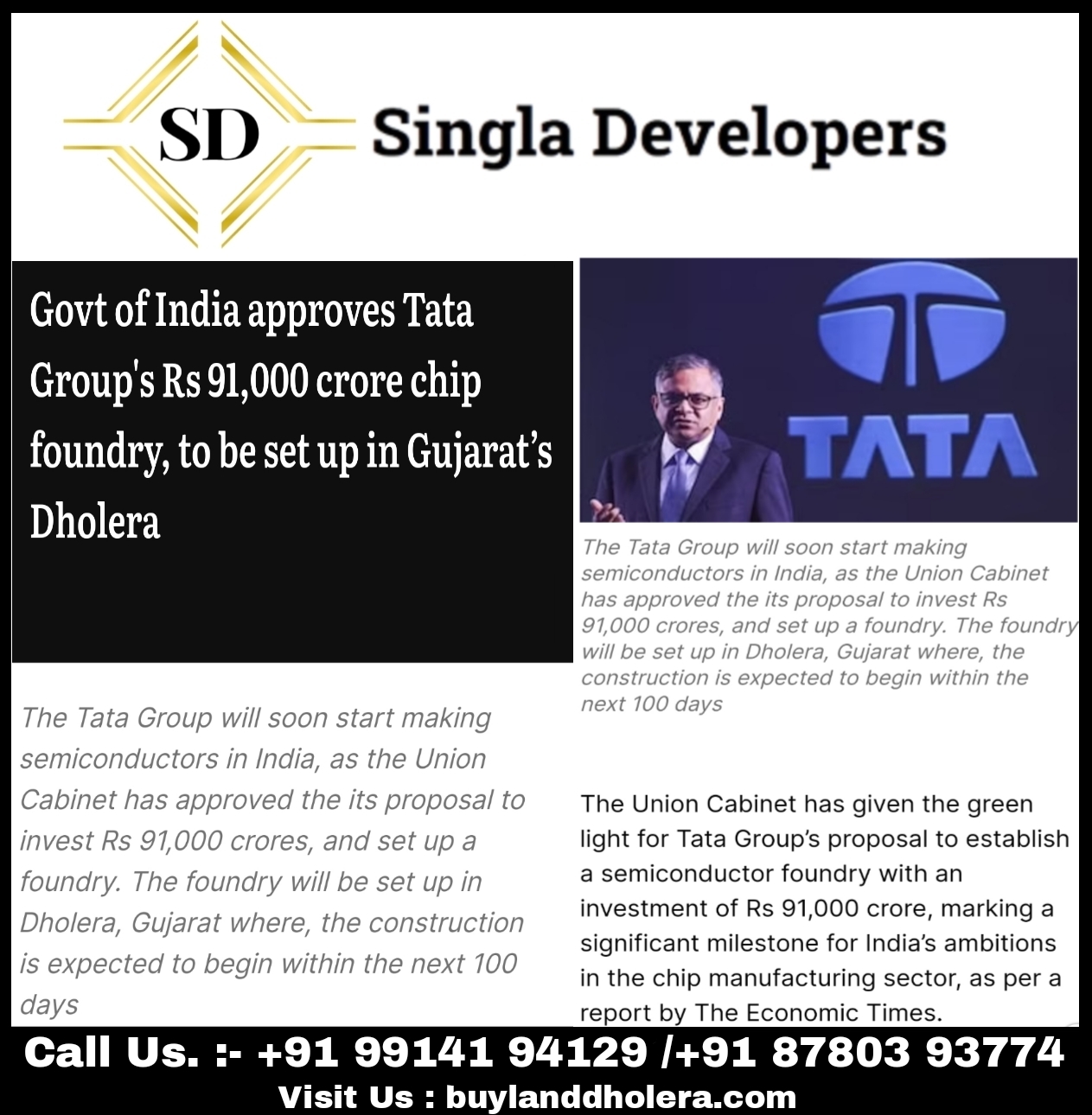 Tata Group’s proposal to set up a chip foundry worth Rs. 91,000 crores in Gujarat’s Dholera.